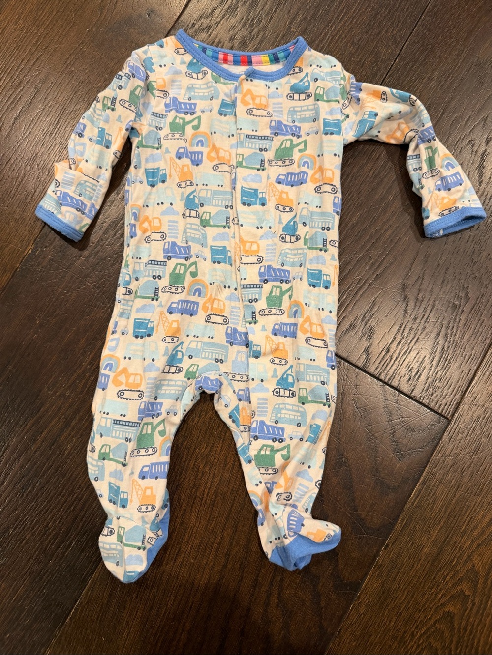MagneticMe Blue & Green Vehicle-Print Baby One-Piece Footed Pajama